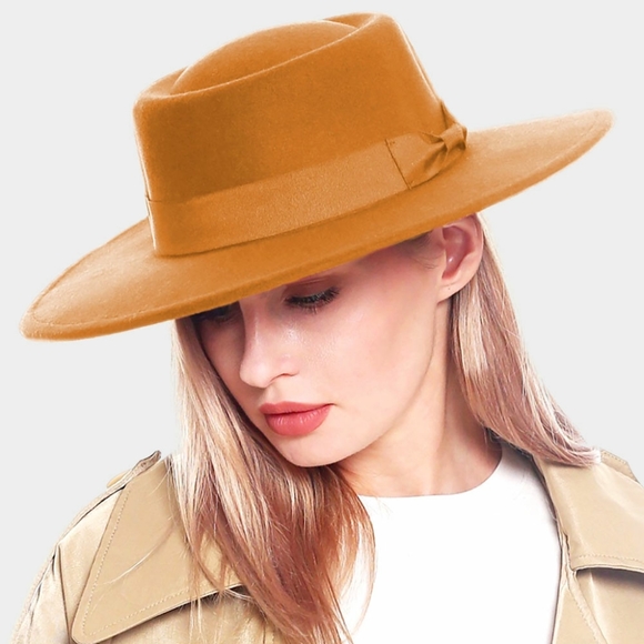 Khaki Bow Accented Solid Panama Hat